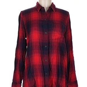 Madewell Red and Navy Plaid Button-Down Shirt